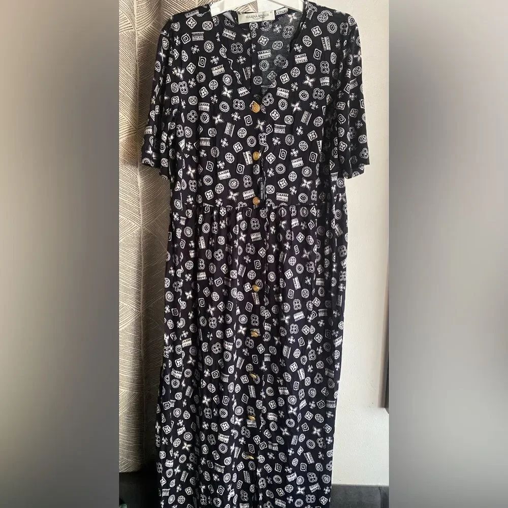 Marina Rinaldi Midi Dress Navy Women's Golden Sailor Buttons Viscose Sz 12